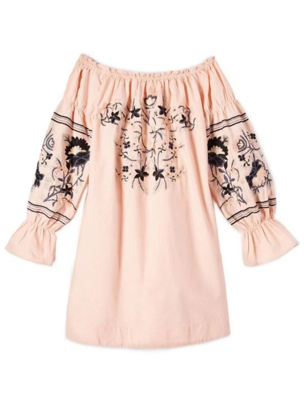 Free People Fleur Du Jour Off-The-Shoulder Pink Floral Embroidered Dress Small